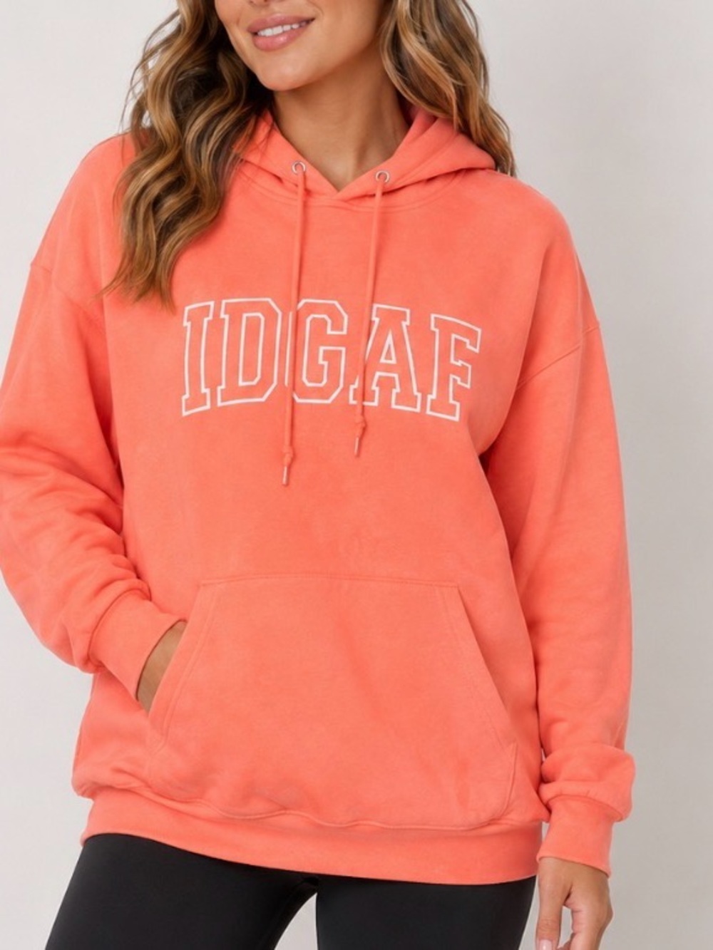 IDGAF Coral Pink Men's Hoodie Sweatshirt SZ XL Funny humor
